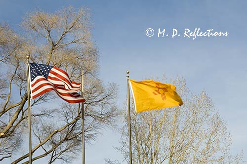 Flags flying over the Palace of the Governor's, Santa Fe, NM