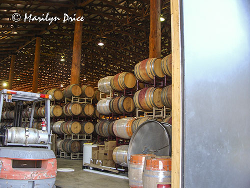 Wine aging in casks, Maysara Winery, OR